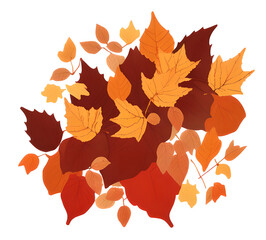 Colorful autumn maple leaves scattered on the ground clipart illustration of traditional autumn leaves for postcards.generative ai