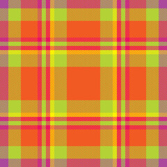 Plaid check pattern in orange and red colors. Seamless fabric texture. Tartan textile print.