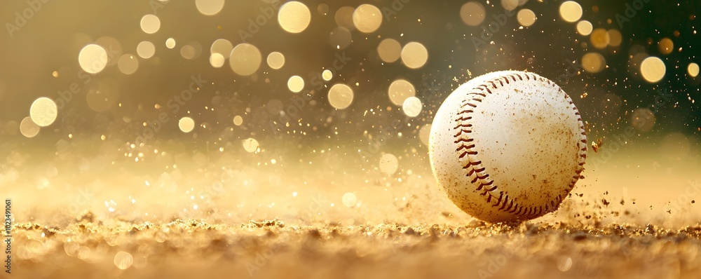 Poster dynamic power hit under golden hour - captivating flying ball in sharp focus with explosive motion a