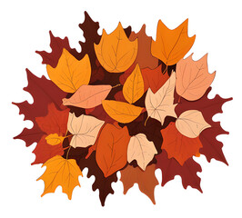 Fototapeta premium Colorful autumn maple leaves scattered on the ground clipart illustration of traditional autumn leaves for postcards.generative ai