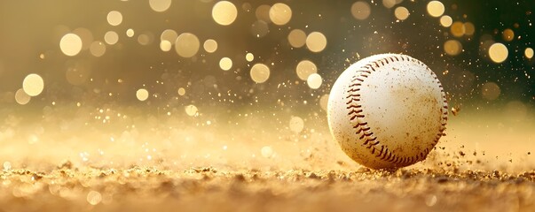 Fototapeta premium Dynamic Power Hit Under Golden Hour - Captivating Flying Ball in Sharp Focus with Explosive Motion and Detailed Texture