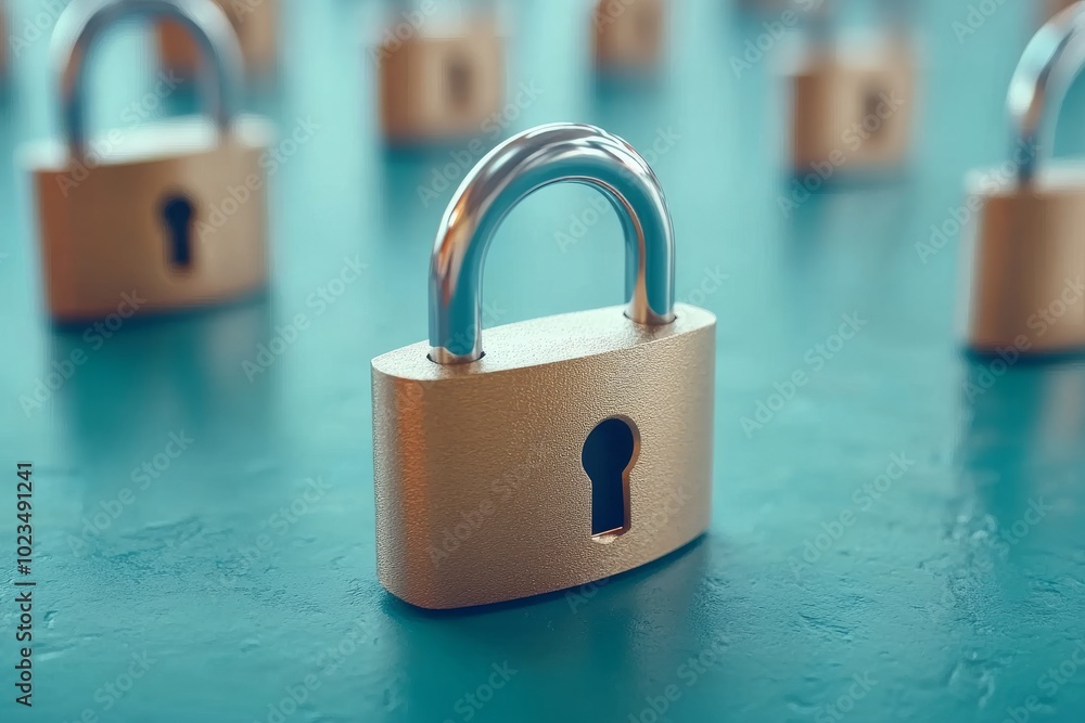 Aufkleber isometric design of security padlocks and computers on blue background