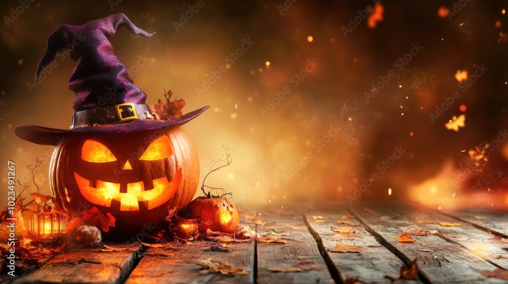 Wall mural Halloween Festive Background with Holiday Attributes