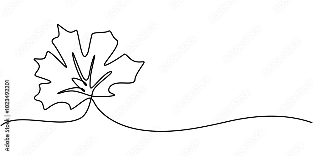 Poster single line drawing of a leaf, a single line drawing of an maple leaf. continuous line thanksgiving 