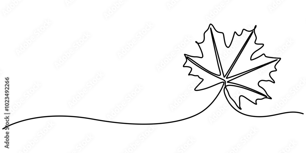 Poster single line drawing of a leaf, a single line drawing of an maple leaf. continuous line thanksgiving 