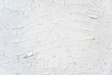 A textured surface of cracked white paint on an aging wall, highlighting the beauty of decay and history through its intricate patterns