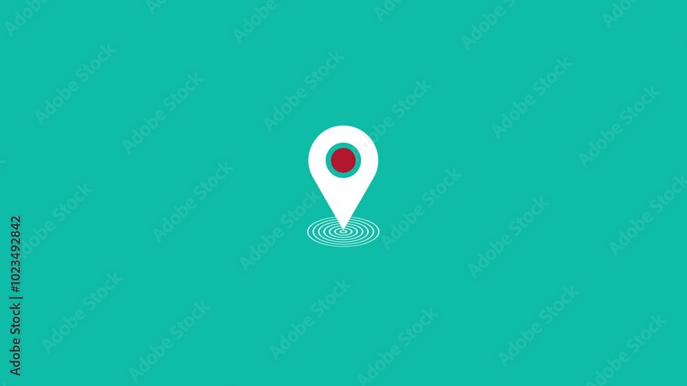 Fototapete GPS location pointer animated with radio wave, location map pointer with pin icon and location 4k animation