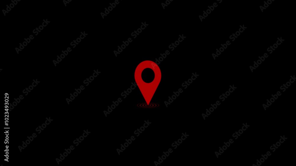 Fototapete GPS location pointer animated with radio wave, location map pointer with pin icon and location 4k animation