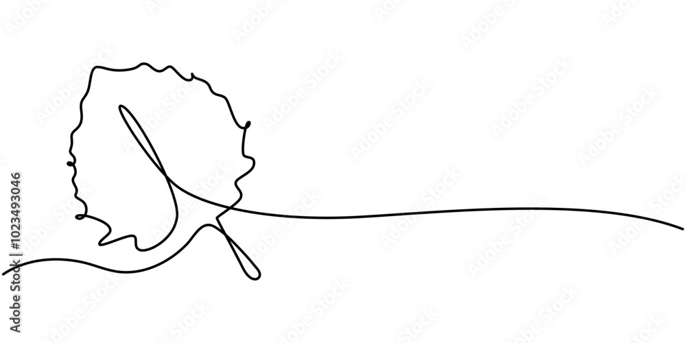 Poster single line drawing of a leaf, a single line drawing of an maple leaf. continuous line thanksgiving 