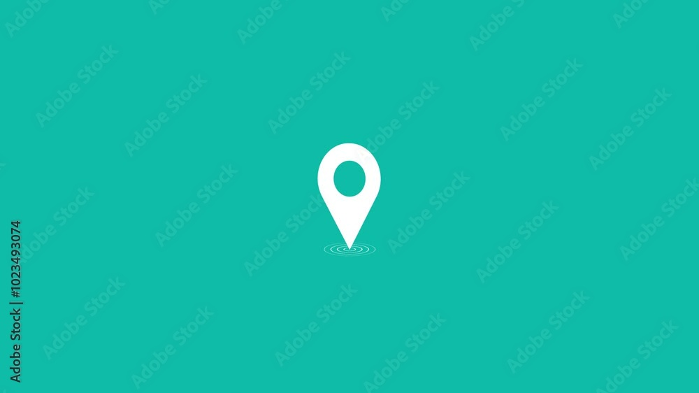 Fototapete GPS location pointer animated with radio wave, location map pointer with pin icon and location 4k animation