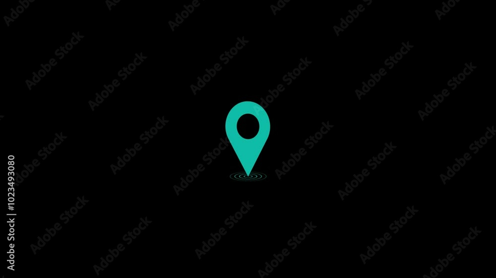 Fototapete GPS location pointer animated with radio wave, location map pointer with pin icon and location 4k animation