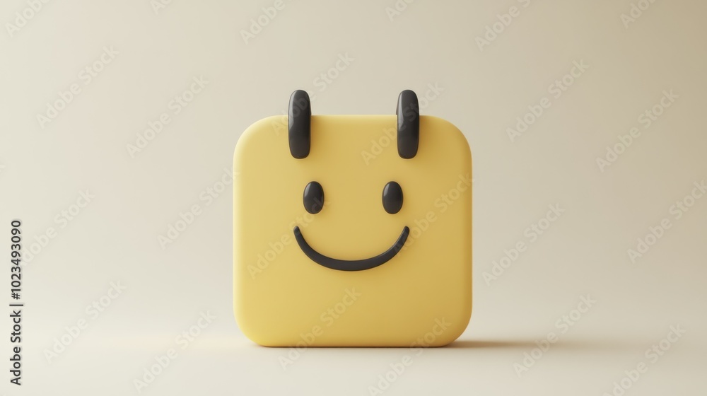 Poster Yellow Square with a Smiling Face Emoji