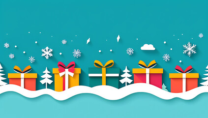 horizontal holiday background snow ribbons colorful gifts