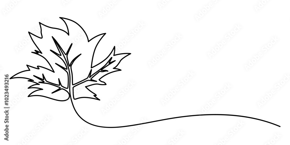 Poster single line drawing of a leaf, a single line drawing of an maple leaf. continuous line thanksgiving 