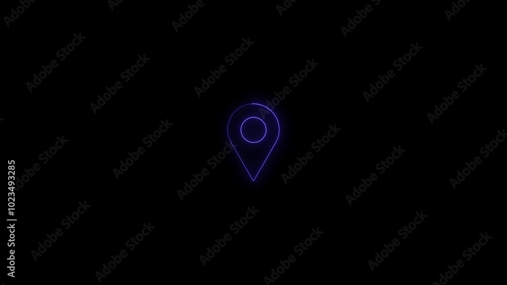 Poster neon location icon map pin pointer on gps map tracker concept. glowing seamless gps pin marker on ba