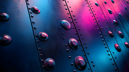 Abstract 3D Background: Blue Metal with Rivets and Pink and Blue Lights