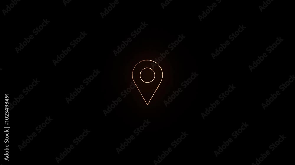 Poster neon location icon map pin pointer on gps map tracker concept. glowing seamless gps pin marker on ba