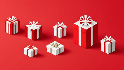 isometric pattern gift boxes red background