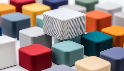 Obraz premium Close-Up of Small Colorful Metallic Boxes Arranged in Artistic Pattern