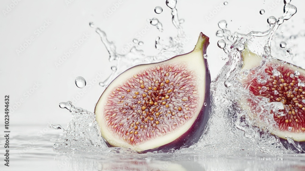 Poster sliced fig splashing in water