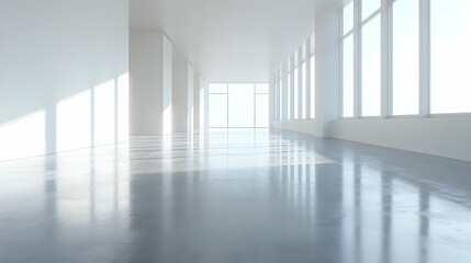 Fototapeta premium White Room With Windows and Shiny Floor 3D Illustration