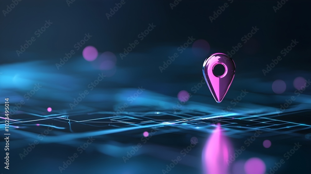 Poster interactive futuristic gaming map design - vividly colored navigation with big location pins for enh