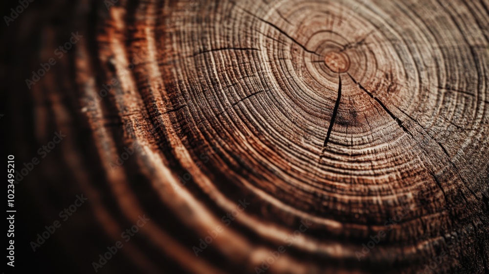 Poster textured growth rings on a tree trunk captured in close-up, revealing the natural age and layers of 
