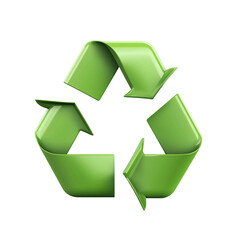 Obraz premium 3D Cartoon Green Recycle Symbol Icon on transparent Background, Vibrant 3D Green Recycling Icon, Stylized 3D Green Recycle Sign on transparent.