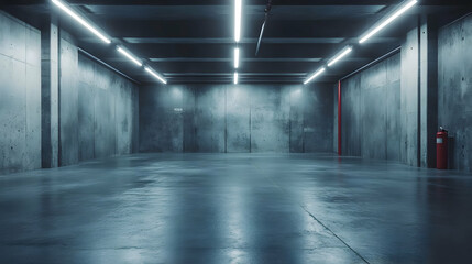 Concrete Room with Fluorescent Lights - 3D Illustration