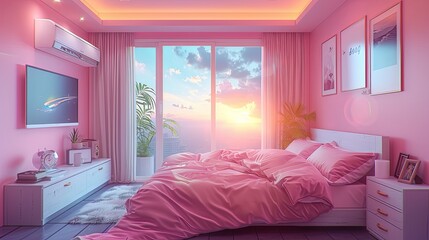 Isometric view bed room open inside interior architecture 3d rendering digital art