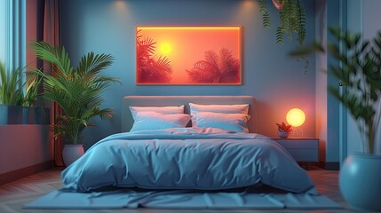 Isometric view bed room open inside interior architecture 3d rendering digital art