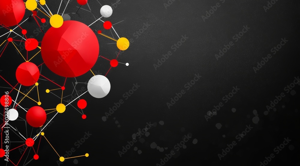 Aufkleber abstract network structure on black background with red and yellow dots and lines