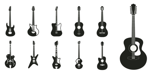 Flat guitars. Acoustic guitar and electric guitar on background