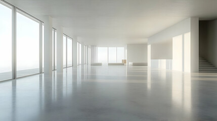 Modern Minimalist Interior Design: White Room with Large Windows