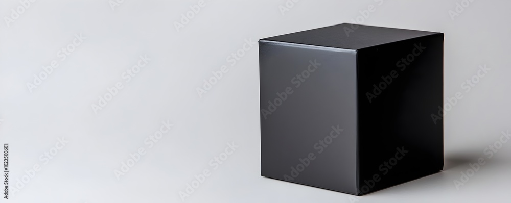Poster a sleek matte black cube block with sharp edges, representing minimal luxury and wealth in finance