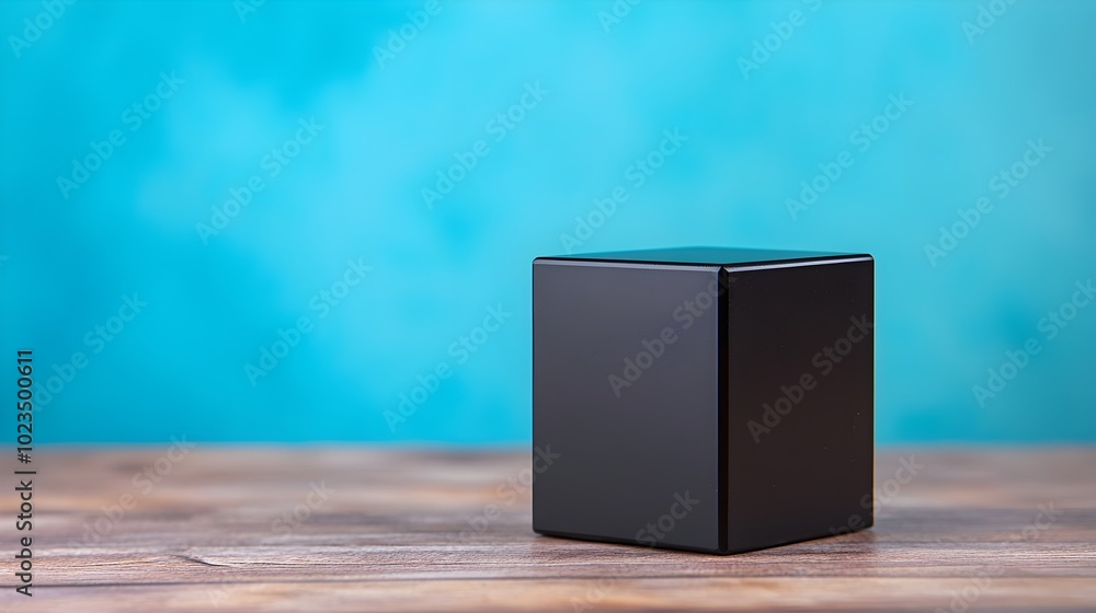 Poster a matte black cube block featuring a sleek design that embodies luxury finance and sharp minimalism