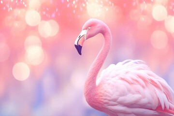 Fototapeta premium Flamingo pattern bokeh effect background animal bird beak.
