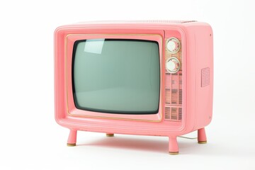vintage pink television set placed against a clean white background. The television exudes a soft, nostalgic charm against the minimalist backdrop