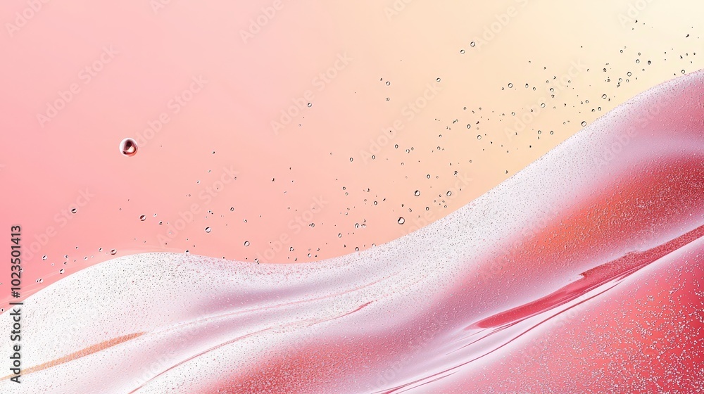 Poster Gentle waves of water glide across a soft pink backdrop, scattered with tiny bubbles, evoking tranquility and a sense of peace for the viewer