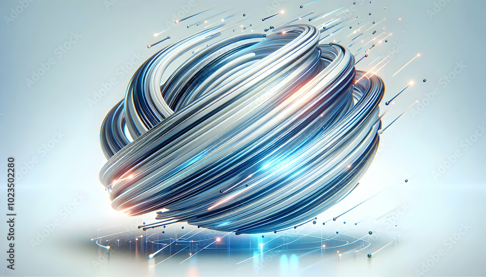 Poster 3d glossy light trails on white background - dynamic motion blur representation of innovation progre