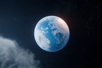 Obraz premium Planet Earth Seen from Space with Sunlight Glowing Blue Against Dark Background