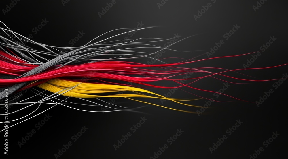 Aufkleber network of interconnected nodes on a black background with red and yellow dots