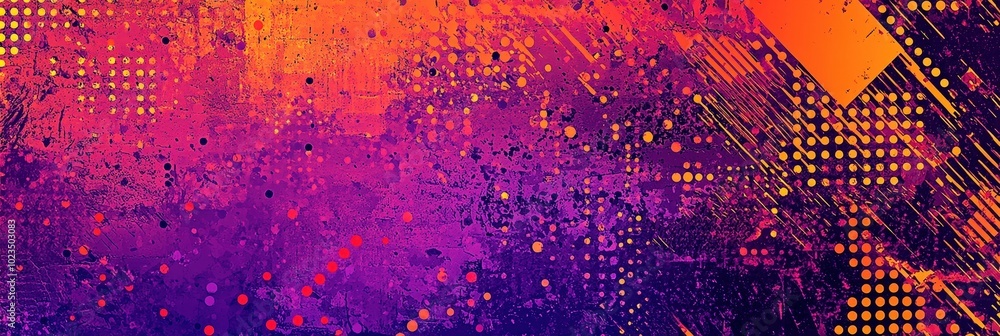 Leinwandbilder a lively abstract composition showcases a mix of purple and orange hues, featuring diverse patterns 
