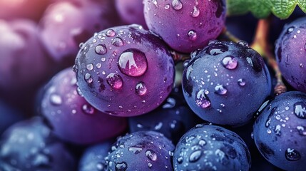 Close-up of fresh grapes with water droplets, showcasing their vibrant colors and texture.