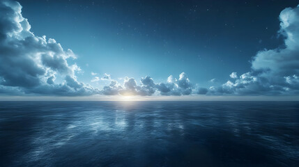 Night Sky Over Calm Ocean Realistic Background