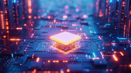 Fototapeta premium Futuristic AI Render of a Microchip in Digital Space
