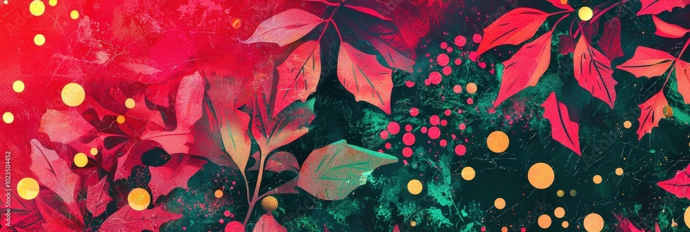 Poster A lively arrangement showcases colorful poinsettias intertwined with vibrant circular elements against a striking background, creating an energetic visual display