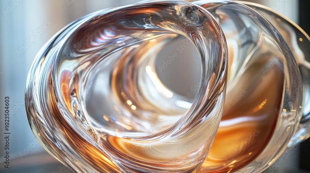 Poster a swirling glass sculpture in motion, with light reflections creating abstract patterns as the form 