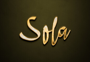 Old gold text effect of Nigerian Pidgin name Sola with 3D glossy style Mockup.