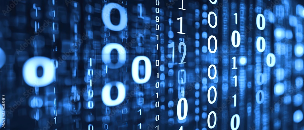 Poster abstract blue background with binary code.